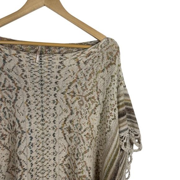 Free People Casablanca Fringe Knit Wool/Linen/Silk/Alpaca Poncho Ivory Multi S - Picture 7 of 13